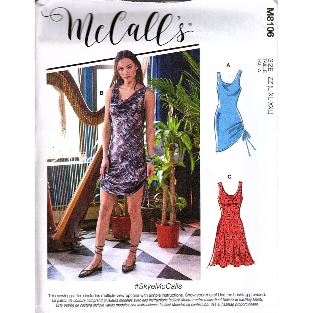 McCall's M8106 Misses L To XXL Pullover Drawstring Dresses Uncut Sewing Pattern